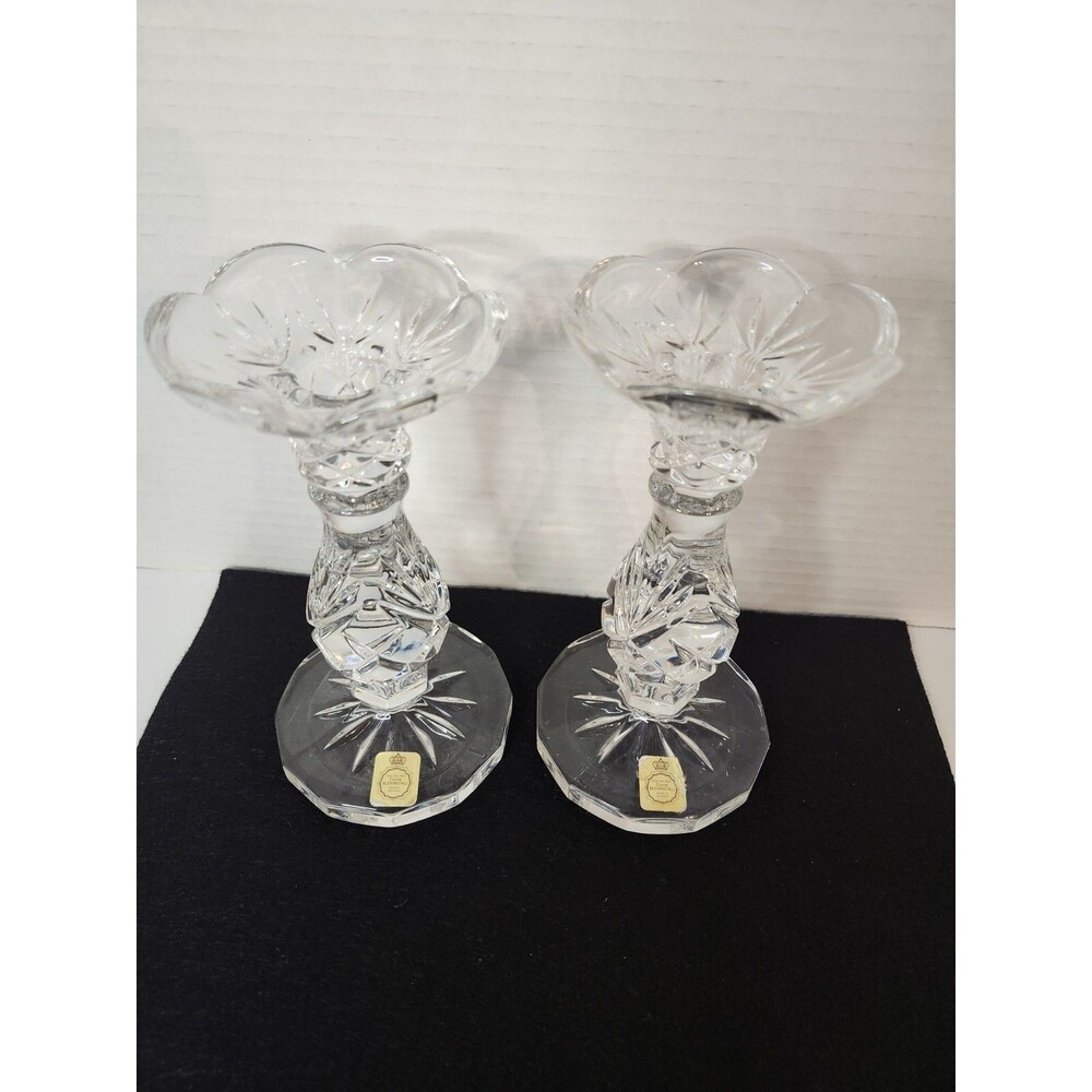 2- Genuine Lead Crystal Candle Stick Holders Floral ‘Bloom’ by BLEIKRISTALL